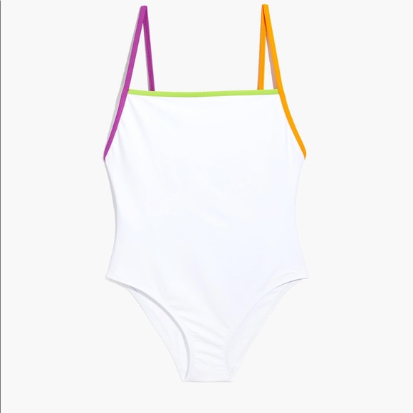 SOLID & STRIPED: White One-Piece Swimsuit w/Color Pop Trim - Picture 2 of 13